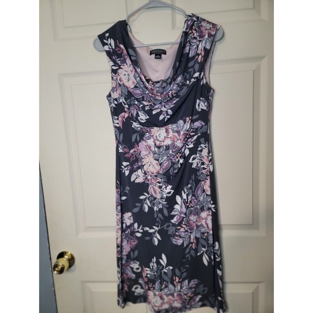 Connected apparel - women's blue/purple floral sleevless dress - size 10